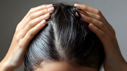 Naklejka premium Close-up of a Woman's Hair Showing Early Graying
