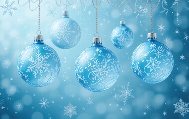 Blue Christmas background with holiday decorations and festive balls