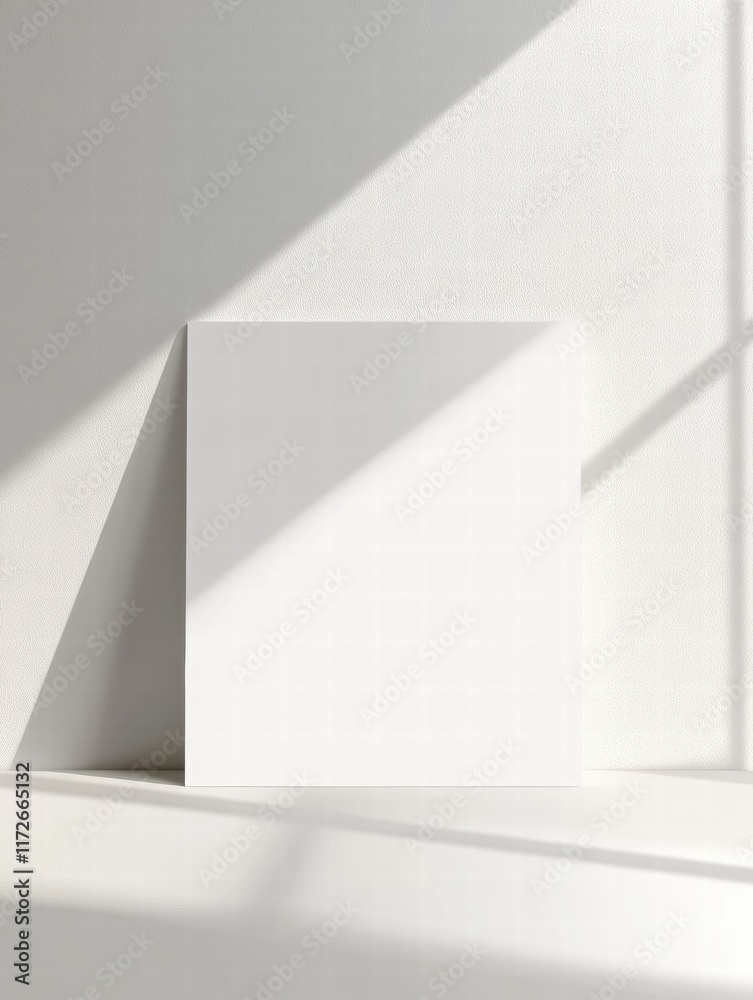Aufkleber Minimalist space featuring a pristine white sheet of paper illuminated by natural light at midday. Generative AI