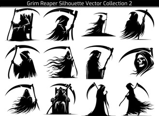 Set of Grim Reaper Silhouette Vector Illustration