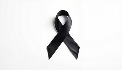 Symbolic black ribbon loop on white background, remembrance and loss