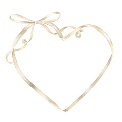Watercolor heart-shaped ribbon frame with a vintage pastel bow. Perfect for romantic Valentines Day cards or wedding invitations. Hand-drawn design with blank space for personalized messages