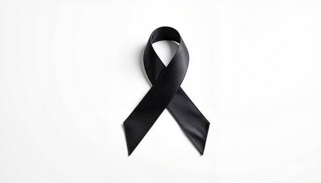 Symbolic black ribbon loop on white background, remembrance and loss