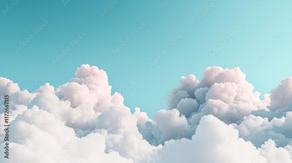 Poster minimal skies idea. beautiful fluffy clouds under a clear blue sky, creating a serene atmosphere.