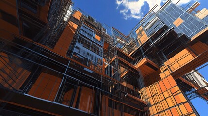 Fototapeta premium Modern High-Rise Building Under Construction with Scaffold Framework