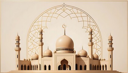 Elegant Mosque Architecture with Golden Geometric Frame