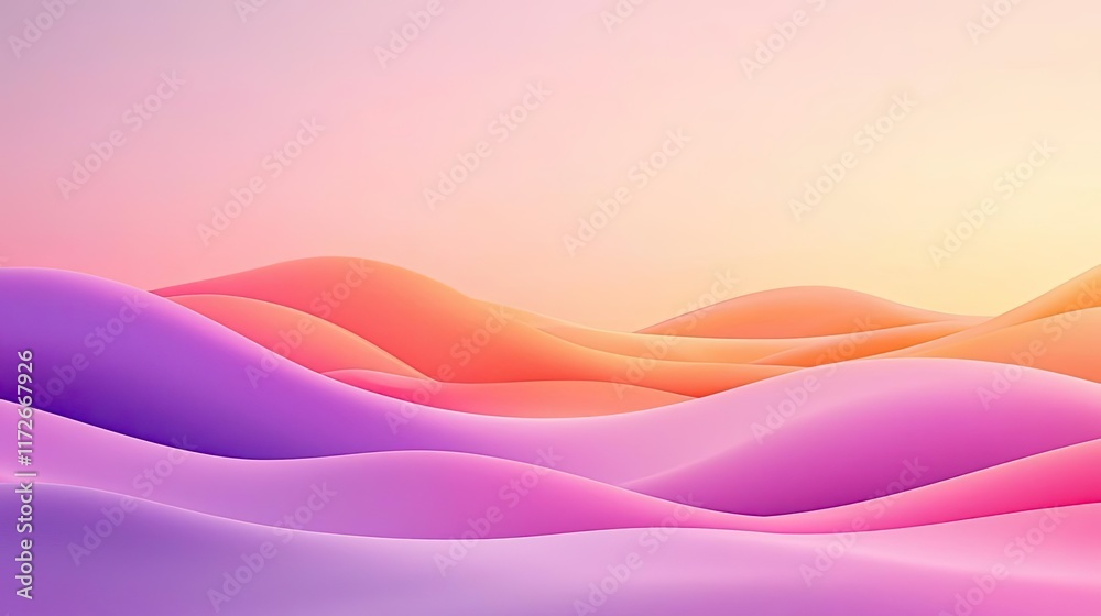 Poster minimal skies idea. vibrant abstract landscape with smooth waves in pink and purple hues under soft 