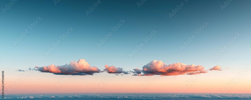 Poster minimal skies concept. a serene sky with pastel clouds and a calming gradient at sunset.