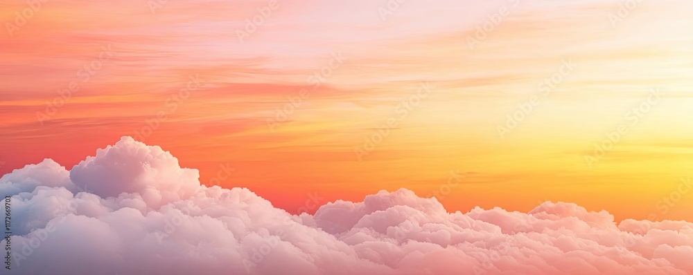 Poster minimal skies idea. stunning sunset over fluffy clouds creating a serene and tranquil atmosphere.