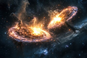 Stunning visual of colliding galaxies illuminated by cosmic phenomena in deep space
