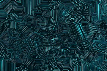 Abstract close-up of a glowing blue digital circuit board, showcasing intricate connections and technological design on a black background.
