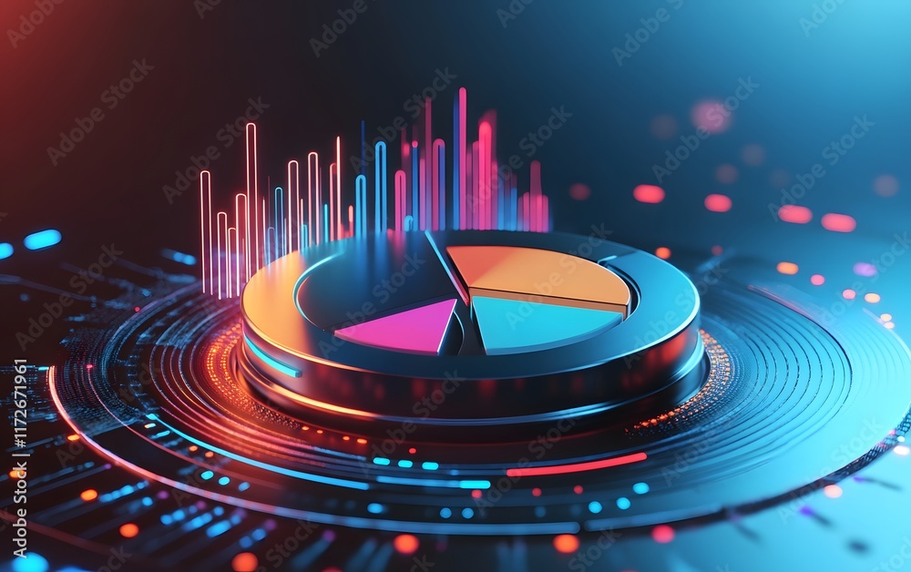 Poster a vibrant digital pie chart showcases data visualization with colorful segments and dynamic graphs r