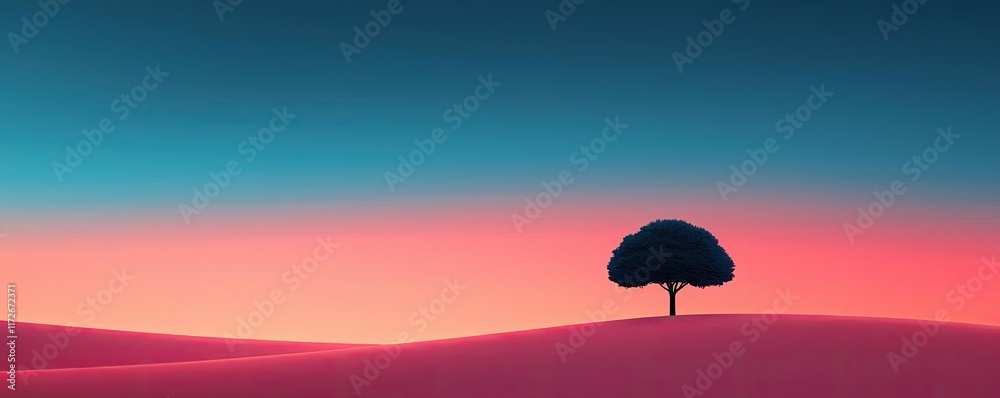 Aufkleber minimal skies idea. silhouette of a tree against a vibrant sunset landscape with gradient colors.