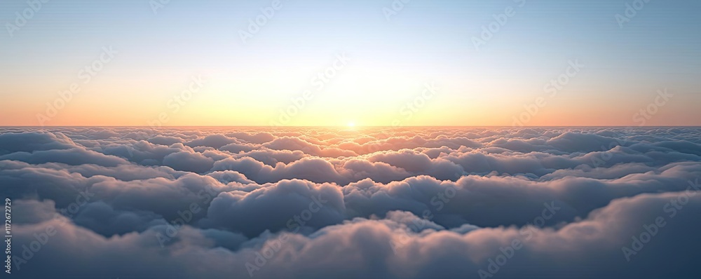 Poster minimal skies concept. a breathtaking view of the sun rising above fluffy clouds, creating a serene 