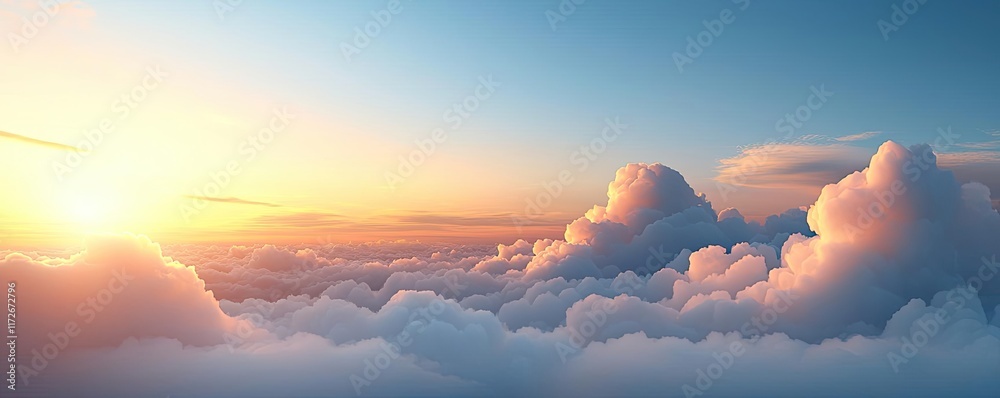 Poster minimal skies concept. breathtaking sunrise over soft clouds, creating a serene and tranquil atmosph