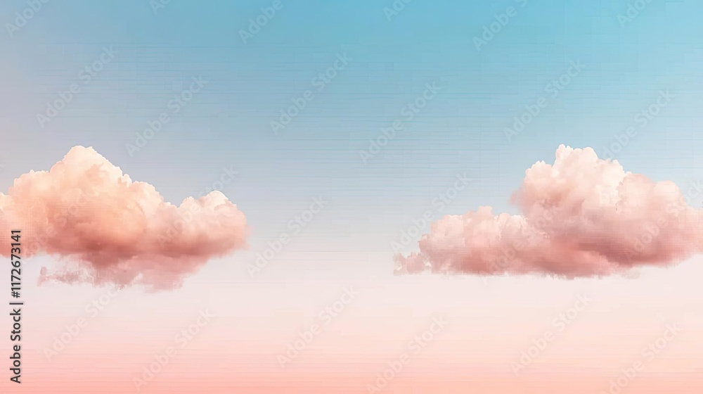 Poster minimal skies idea. a serene sky filled with soft pink clouds against a calming blue backdrop.