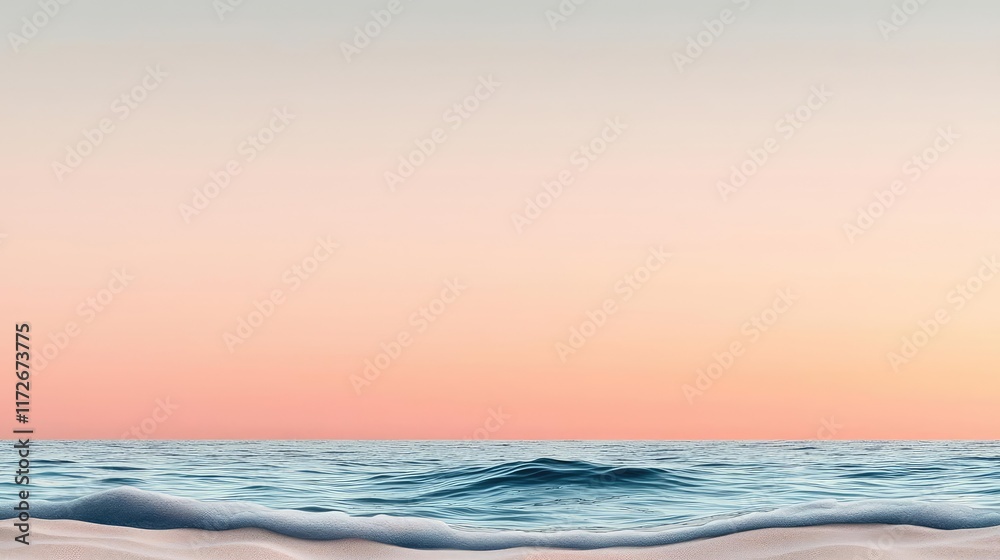 Poster minimal skies concept. a serene ocean view at sunset with soft waves and a pastel sky, perfect for r