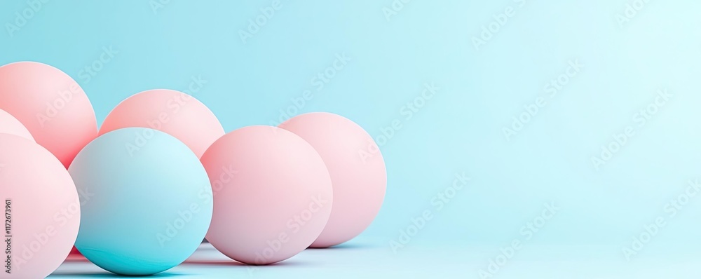Poster minimal skies concept. soft pastel color balls arranged elegantly on a light background for a calmin