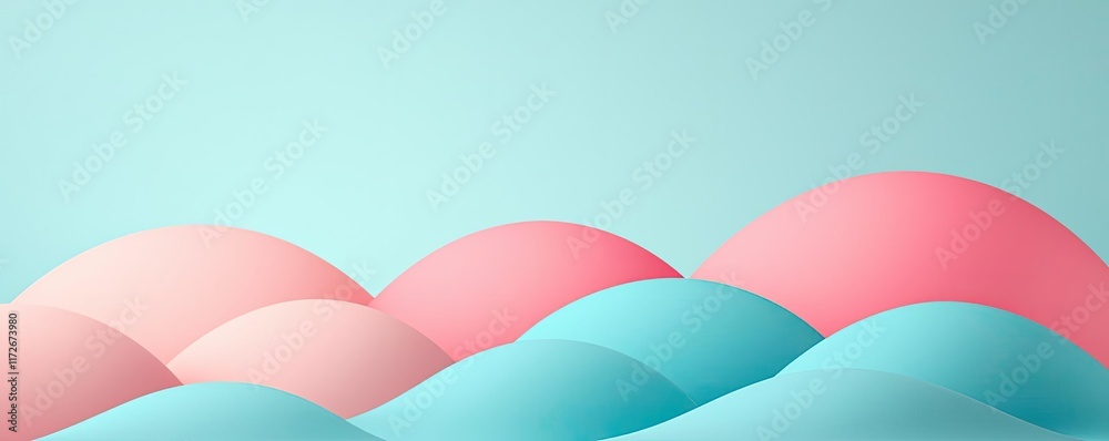 Poster Minimal skies concept. Abstract waves in soft pastel colors create a calming visual experience.