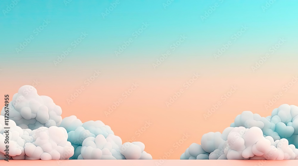 Poster minimal skies concept. tranquil sky with colorful clouds and serene gradient background at sunrise.