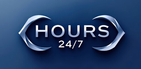 24/7 availability sign with modern metallic design