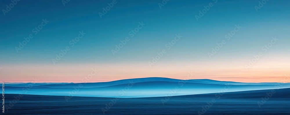 Poster minimal skies idea. serene landscape view featuring soft hills and a tranquil sky at dusk.
