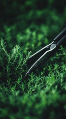 Nurturing Nature: Fresh Herbs Being Clipped in a Morning Dew Garden