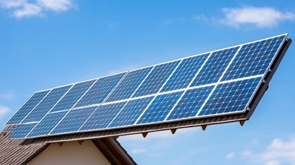 Solar panels mounted on a roof, harnessing renewable energy.