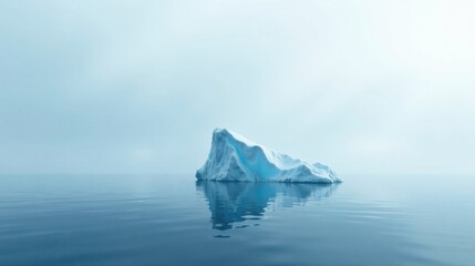 Serene Iceberg Reflection in a Calm, Misty Ocean