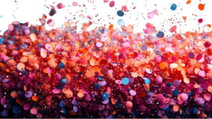 Colorful confetti scattered on a clean white surface, vibrant elements creating a festive atmosphere, perfect for celebrations or events