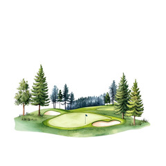 Watercolor Golf Course Illustration in Picturesque Style