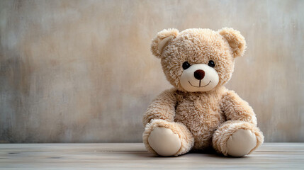 Obraz premium A photorealistic image of a teddy bear, perfect for childhood memories, baby showers, or emotional campaigns emphasizing nostalgia and warmth.