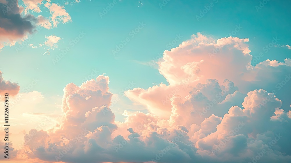 Poster minimal skies idea. vibrant clouds illuminated by sunset, creating a serene and picturesque sky view