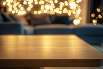 Cozy living room with warm bokeh lights