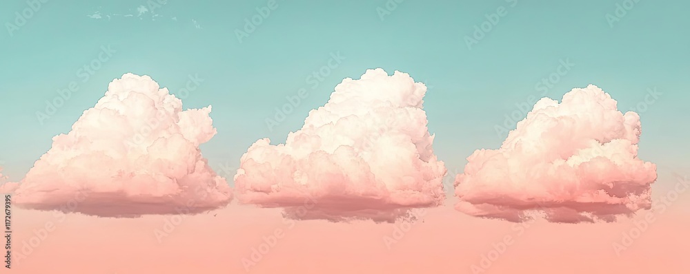 Poster minimal skies concept. soft pastel clouds in a serene sky create a tranquil and dreamy atmosphere.