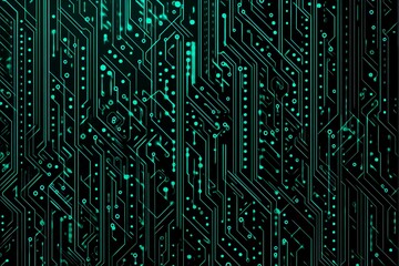 Abstract close-up of a glowing blue digital circuit board, showcasing intricate connections and technological design on a black background.
