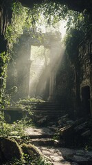 Sunlight Shining Through Ancient Jungle Ruins
