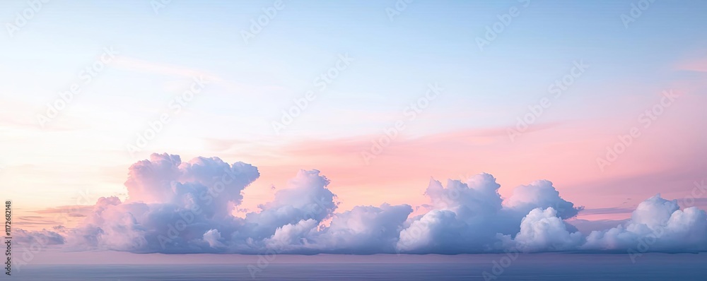 Poster minimal skies idea. beautiful pastel clouds fill the sky, creating a serene and peaceful atmosphere.