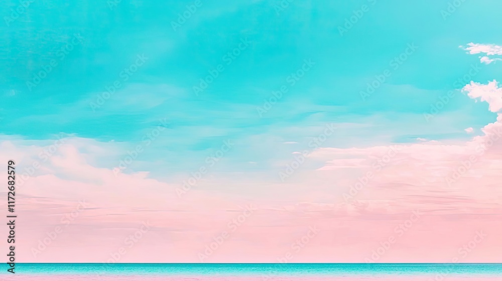 Poster minimal skies concept. a serene view of a pastel sky blending with calm waters at sunset.