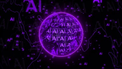 3d rotated AI glowing purple globe
