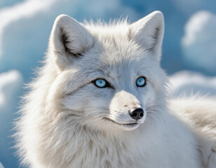 Obraz premium A rare Arctic fox, showcasing its thick, snowy white fur with subtle gray highlights