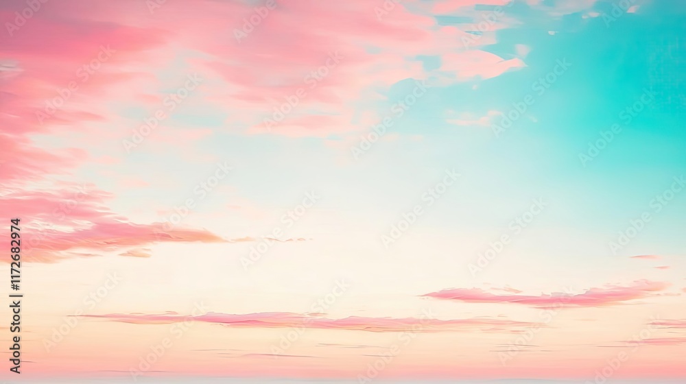 Poster minimal skies concept. a serene sky filled with pastel clouds during sunset, creating a tranquil atm