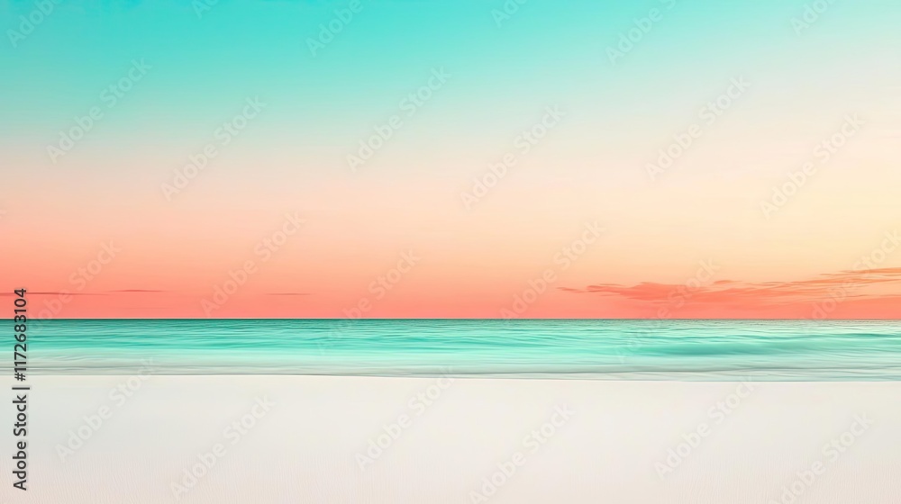 Aufkleber minimal skies concept. a serene beach at sunset with soft pastel colors in the sky and calm ocean wa