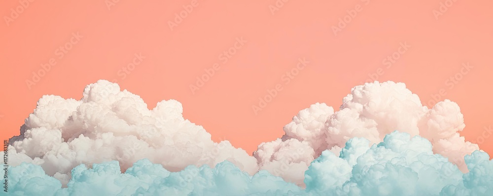Poster minimal skies idea. serene pastel clouds against a soft peach backdrop, perfect for calming designs.