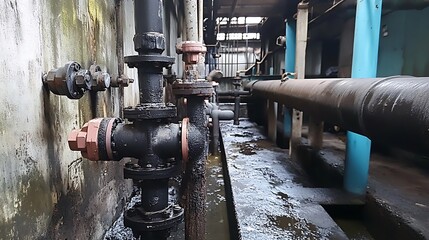 Industrial Pipes and Valves in Old Factory