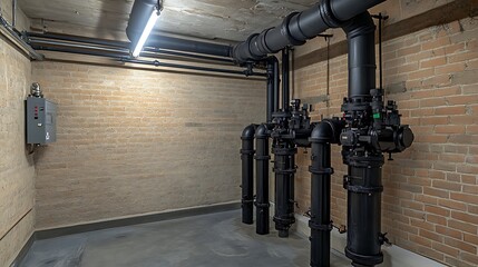 Industrial Piping System in Brick Room