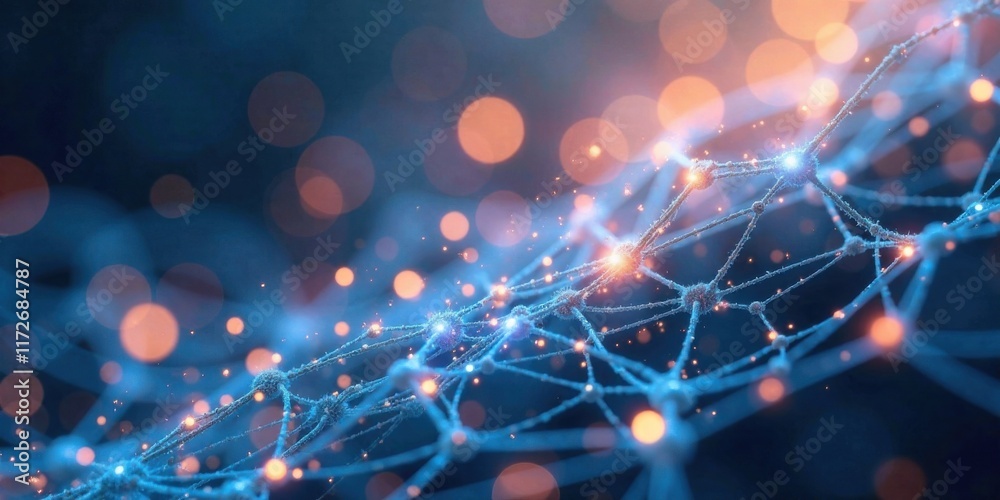 Wall mural abstract neural network connections illuminated with glowing particles
