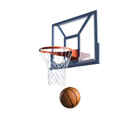 A basketball is in the air and is about to go through a net