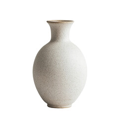 a small white speckled stoneware vase with a narrow neck isolated on a white background