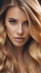 Naklejka premium Close-up of wavy, blonde hair with natural highlights.
